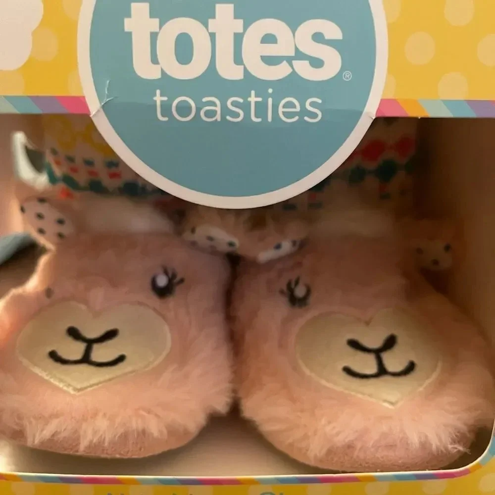 Kids Totes toasties kids Llama Pink and white Cozy dress up  slippers